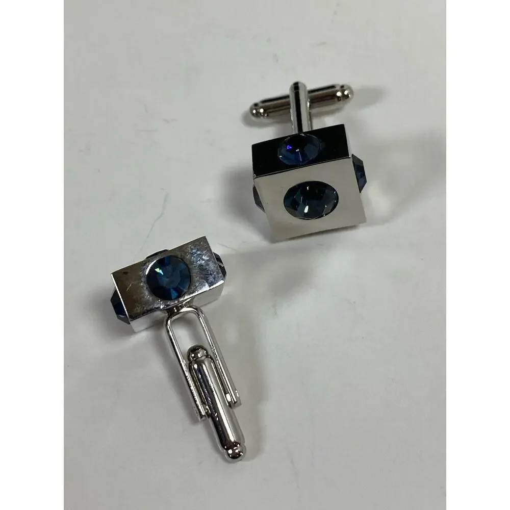 Cubic Cufflinks w Blue Stones